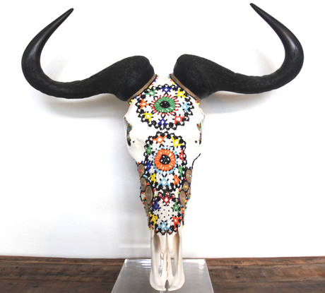 Beaded Blue Wildebeest on Perspex Stand 
